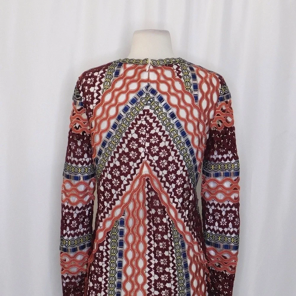 TORY BURCH Beauvoir Guipure Lace Embroidered Crochet Dress Shift Romantic Size 2